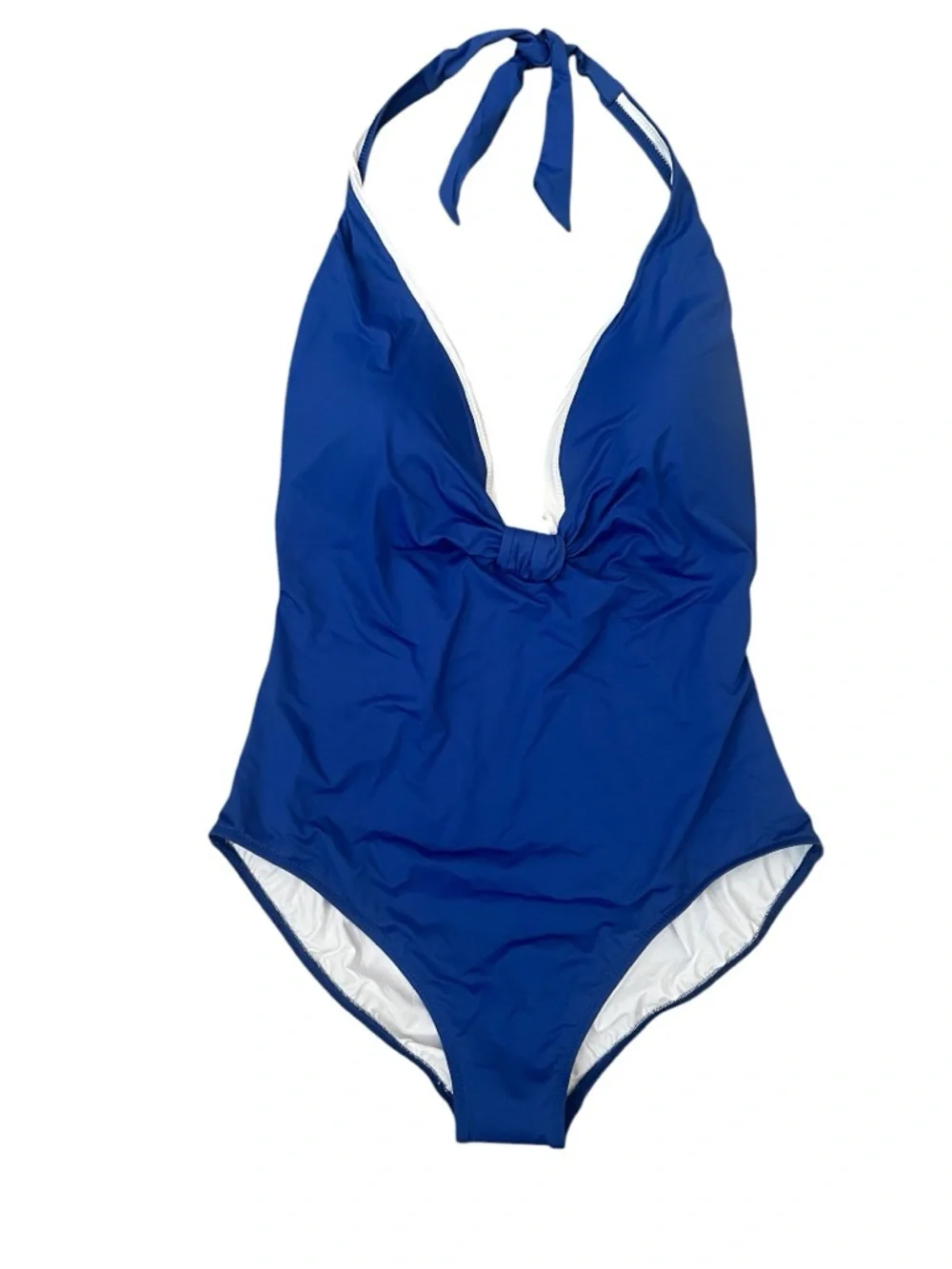 Gottex Blue Halter One Piece Swimsuit Deep V Plunge NWT Size 14